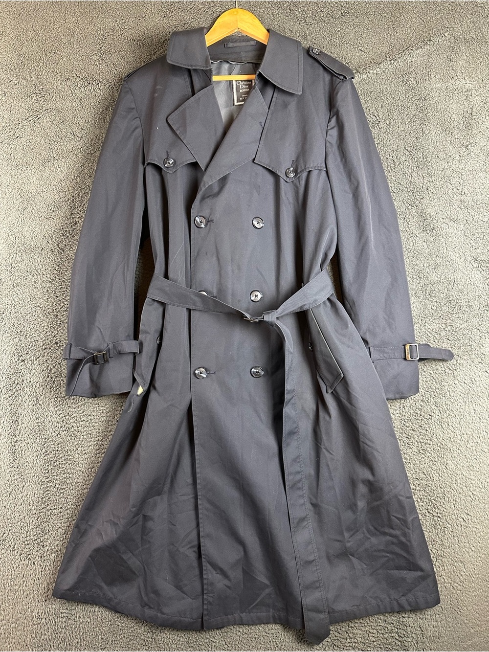 Christian Dior Monsieur Mens Trench Coat 40L Navy Blue Belted Flaw